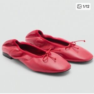 Mango Woman Red Genuine Leather Flats